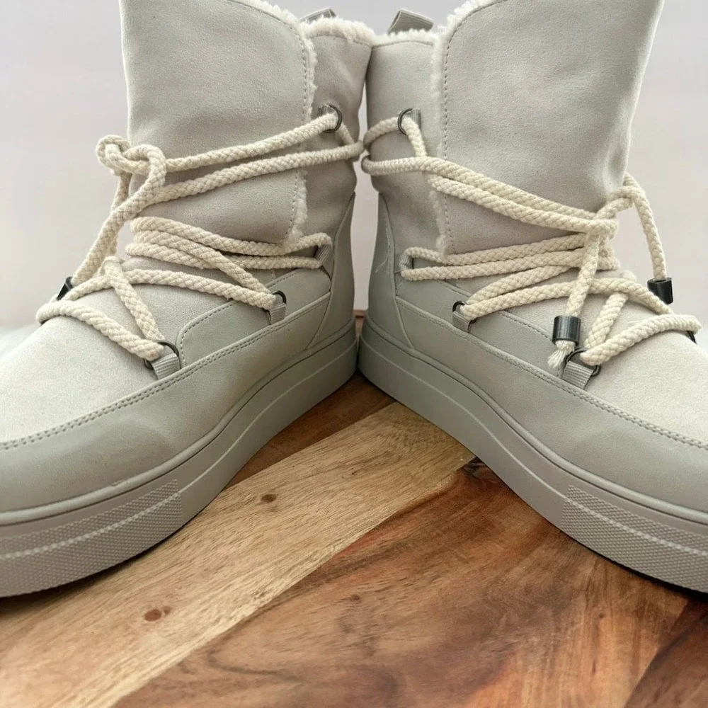 MIA Disa Womens Off White Faux Fur Lined Rope Lace Up Winter Boots 7.5 GS1500712